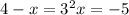 4-x= 3^{2} 
x=-5