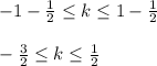 -1-\frac{1}{2}\leq k \leq 1-\frac{1}{2} \newline \newline
-\frac{3}{2}\leq k \leq \frac{1}{2}