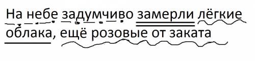 Синтаксический разбор предложения. на небе задумчиво замерли лёгкие облака ещо розовые от заката. бы