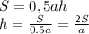 S=0,5ah
\\
h= \frac{S}{0.5a} =\frac{2S}{a}