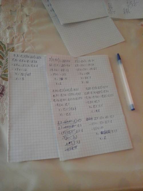 Решить уравнения нужно буду за решение 3*(4-5x)=-26+4x 5*(13-2x)=-19-3x 0,1x-0,3*(x+0,3)=0,01 0,25-0