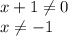 x+1 \neq 0\\
x \neq -1\\
