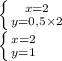\left \{ {{x=2} \atop {y=0,5\times2}} \right.\newline 
 \left \{ {{x=2} \atop {y=1}} \right.

