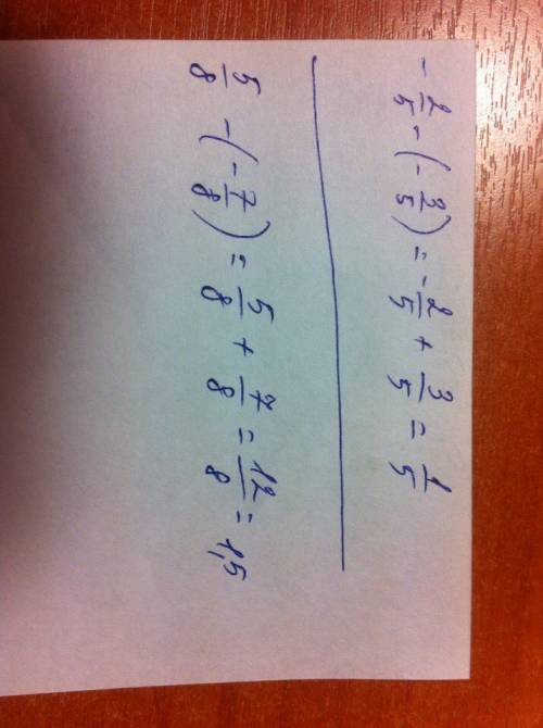 Выполните вычитание - 2/5 - ( - 3/5); 5//8)