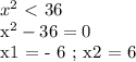 x^2 \ \textless \ 36

x^2 - 36 = 0

x1 = - 6 ; x2 = 6

