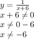 y=\frac1{x+6}\\
x+6 \neq 0\\
x \neq 0-6\\
x \neq -6\\