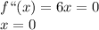 f``(x)=6x=0\\
x=0\\