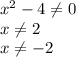 x^2 - 4 \neq 0 \\ 
x \neq 2 \\ x \neq -2