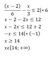 :1)x/7-6> =x 2)(x-2)/6-x/3< =2