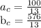 a_{c}= \frac{100}{13} 

b_{c}= \frac{576}{13}