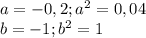 a=-0,2; a^{2} =0,04\\
b=-1; b^{2} =1