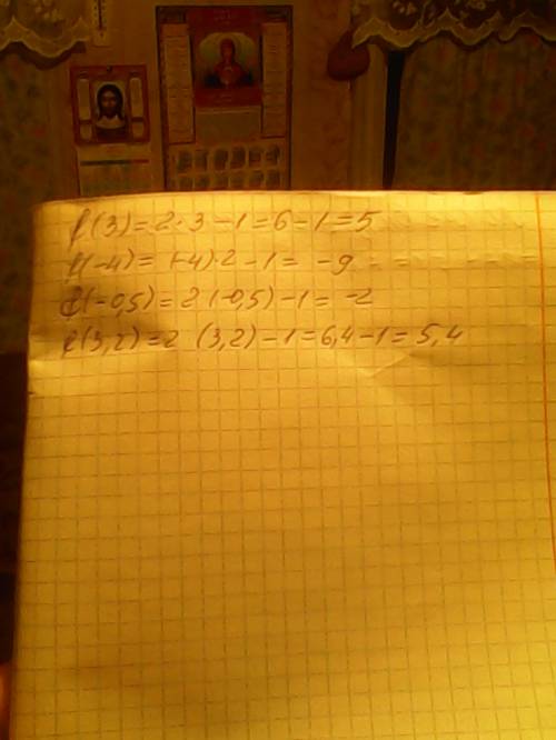 Как решать f(x)=2x-1 если f(3) ,f(-4),f(-0.5),f(3.2)