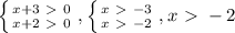 \left \{ {{x+3\ \textgreater \ 0} \atop {x+2\ \textgreater \ 0}} \right. , \left \{ {{x\ \textgreater \ -3} \atop {x\ \textgreater \ -2}} \right. , x\ \textgreater \ -2
