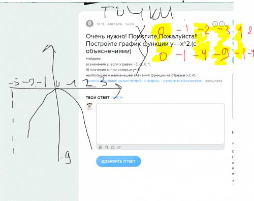 Нужно! , постройте график функции y= -x^2.(с объяснениями) найдите: а) значение y, если х равен: -3;