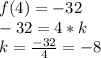 f(4) = -32 \\ 
-32 = 4*k \\ 
k = \frac{-32}{4} = -8