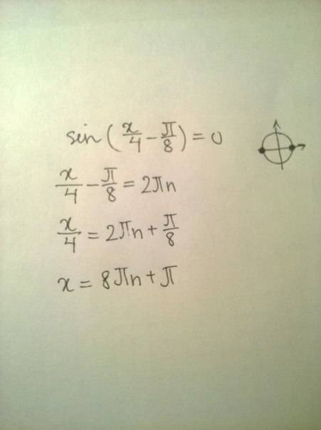 Sin(x/4-пі/8)=0 розвяжіть будь ласка