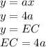 y = ax \\ 
y = 4a \\ 
y = EC \\ 
EC = 4a