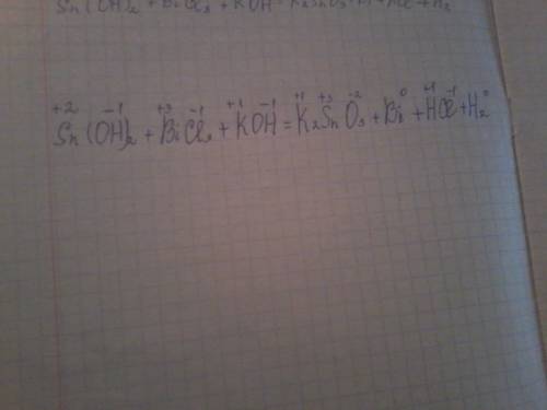 Степень окисления sn(oh)2+bicl3+koh=k2sno3+bi+hcl+h2o посчитать степени окисления