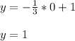y= -\frac{1}{3} *0 +1 \\ \\ 
y=1