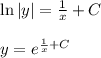 \ln |y|= \frac{1}{x} +C\\ \\ y=e^{ \frac{1}{x}+C }