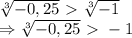 \sqrt[3]{-0,25} \ \textgreater \ \sqrt[3]{-1} 
\\\
\Rightarrow \sqrt[3]{-0,25} \ \textgreater \ -1