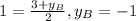 1= \frac{3+ y_{B} }{2} , y_{B}=-1