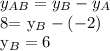 y_{AB}= y_{B}- y_{A}

 8= y_{B}-(-2) 

 y_{B}=6