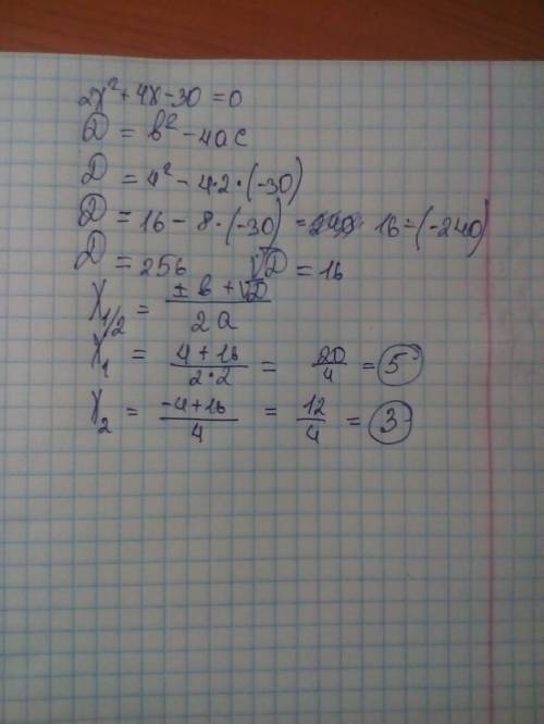 разложите на множители квадратичного тречхчлена на множители 2x²+4x-30=0