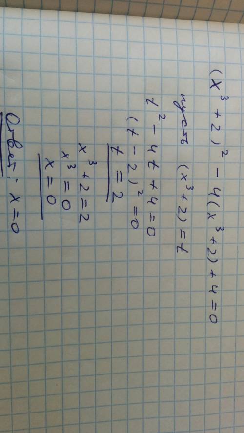 Решите уравнение: (x^3+2)^2-4(x^3+2)+4=0