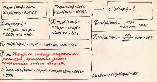 К200 г 20% раствора щелочи добавили 200 г 10% раствора той же щелочи. определите массовую долю щелоч