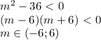m^2 - 36 \ \textless \ 0 \\ 
(m-6)(m+6) \ \textless \ 0 \\ 
m \in (-6;6)