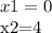 x1=0

x2=4