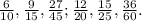 \frac{6}{10}, \frac{9}{15}, \frac{27}{45};
 \frac{12}{20}, \frac{15}{25}, \frac{36}{60}.
