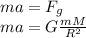 ma = F_g\\
ma = G\frac{mM}{R^2}