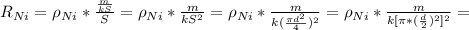 R_{Ni}=\rho_{Ni}*\frac{\frac{m}{kS}}{S}=\rho_{Ni}*\frac{m}{kS^2}=
\rho_{Ni}*\frac{m}{k(\frac{\pi d^2}{4})^2}=
\rho_{Ni}*\frac{m}{k[\pi*(\frac{d}{2})^2]^2}=