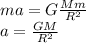 ma = G\frac{Mm}{R^2}\\
a = \frac{GM}{R^2}
