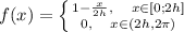 f(x) = \left \{ {{1-
\frac{x}{2h},\quad x\in[0;2h]} \atop {0,\quad x\in(2h,2\pi)}} \right.