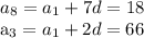 a_{8} = a_{1} +7d=18

 a_{3} = a_{1} +2d=66