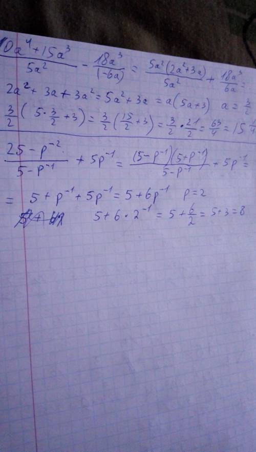 Найдите значение выражения : 25-p^-2/(5-p^-1) + 5p^-1 при p=2.