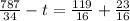 \frac{787}{34}-t= \frac{119}{16}+ \frac{23}{16} 
