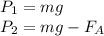 P_1=mg\\
P_2=mg-F_A