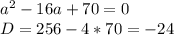 a^2 - 16a + 70=0 \\ 
D=256-4*70=-24