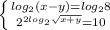 \left \{ {{log_2(x-y)=log_2 8} \atop {2^{2log_2\sqrt{x+y}}=10}} \right.