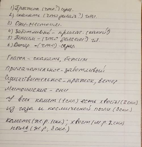 9. определи, какой частью речи являютя данные слова. запиши их номера в таблицу. 1) прыжок 2) скакат