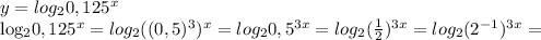 y= log_{2} 0,125^{x} 

 log_{2} 0,125^{x} = log_{2} ((0,5)^{3}) ^{x}= log_{2} 0,5^{3x} = log_{2} ( \frac{1}{2} )^{3x} = log_{2} ( 2^{-1} )^{3x} =