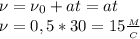 \nu=\nu_0+at=at\\
\nu=0,5*30=15 \frac{_M}{_C}