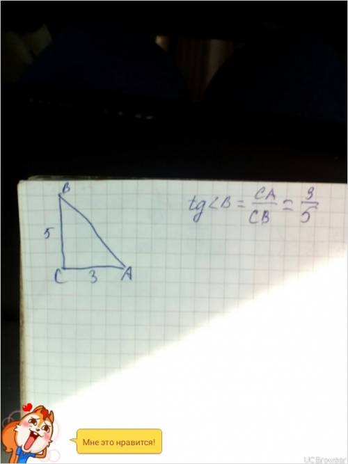 Втреугольнике авс угол с равен 90 градусов ,вс =5; ас=3.найдите tgb .