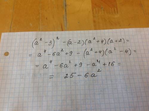 Выражение. (а^2 - 3)^2-(а-2) ( а^2+4) (а+2)