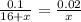 \frac{0.1}{16+x} = \frac{0.02}{x} 
