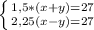 \left \{ {{1,5*(x+y)=27} \atop 2,25(x-y)=27
}} \right.